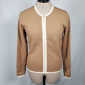 J Crew Women's Sweater Small Brown Merino Wool Long Sleeve Full Zip Classic